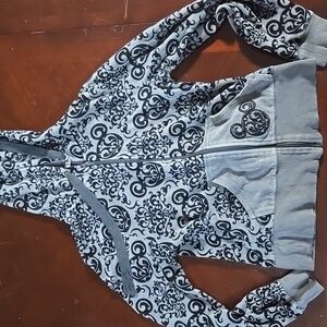 Disney Parks Hoodie Haunted Mansion Mickey Grey & Black Full Zip Velour Sz S GUC